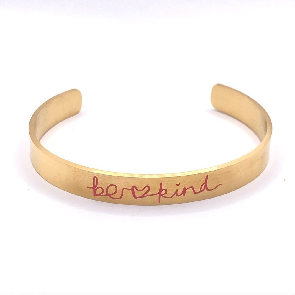 Gold Engraved Cuff Bracelet Maximalist "Be Kind" Message Cuff Bracelet